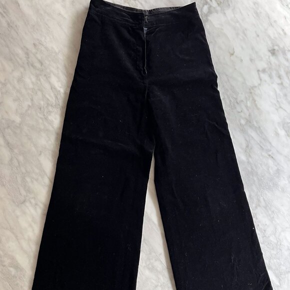 Vintage 70s Black Velvet Wide-Leg Pants – Size 24 - Picture 1 of 4
